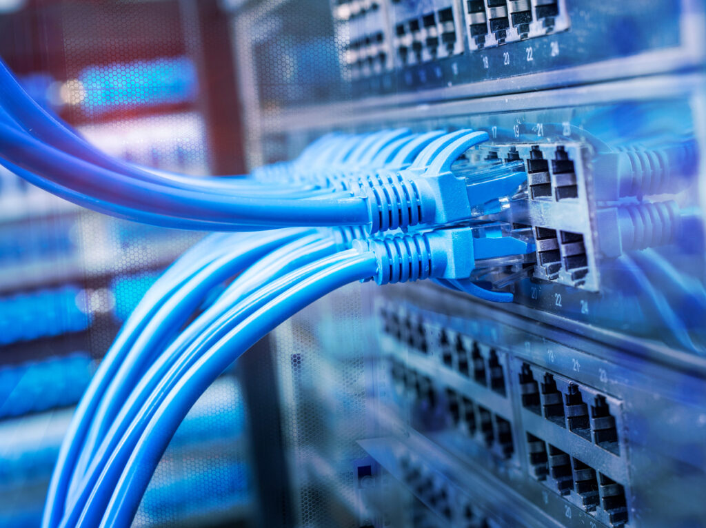 ethernet cable on network switches background